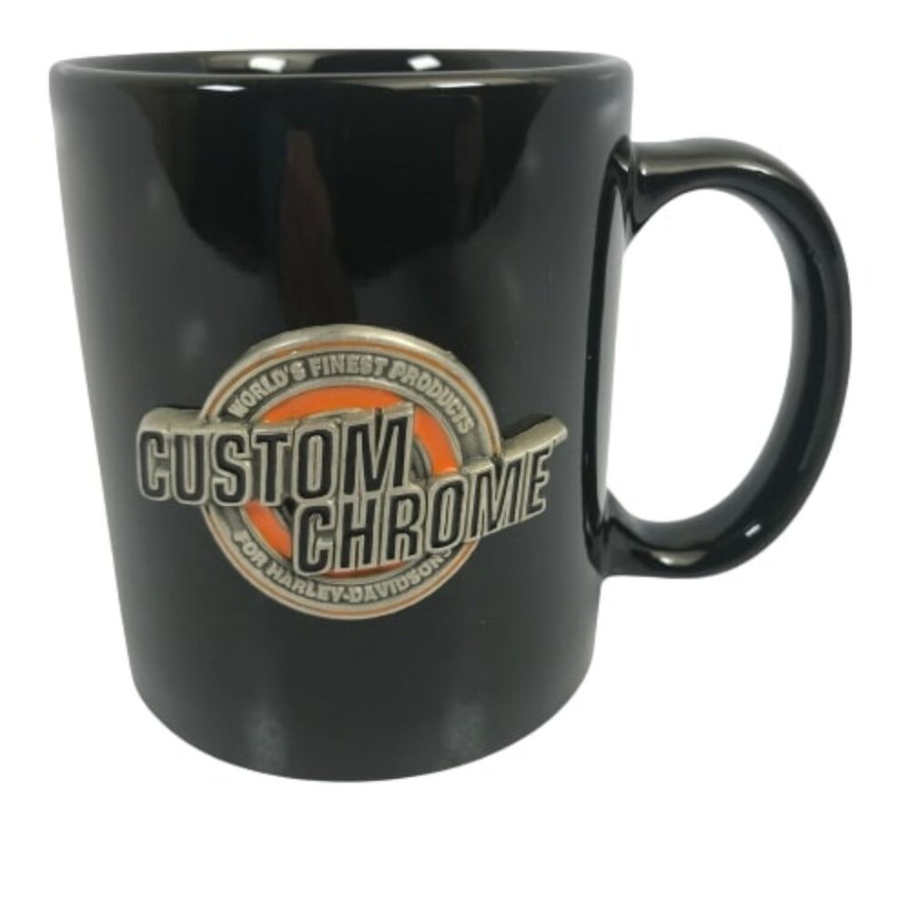 Harley Davidson Custom Chrome Ceramic Coffee Cup Mug Pewter Emblem HD
